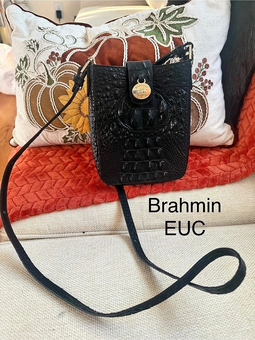 Brahmin Black Embossed Leather Crossbody Bag